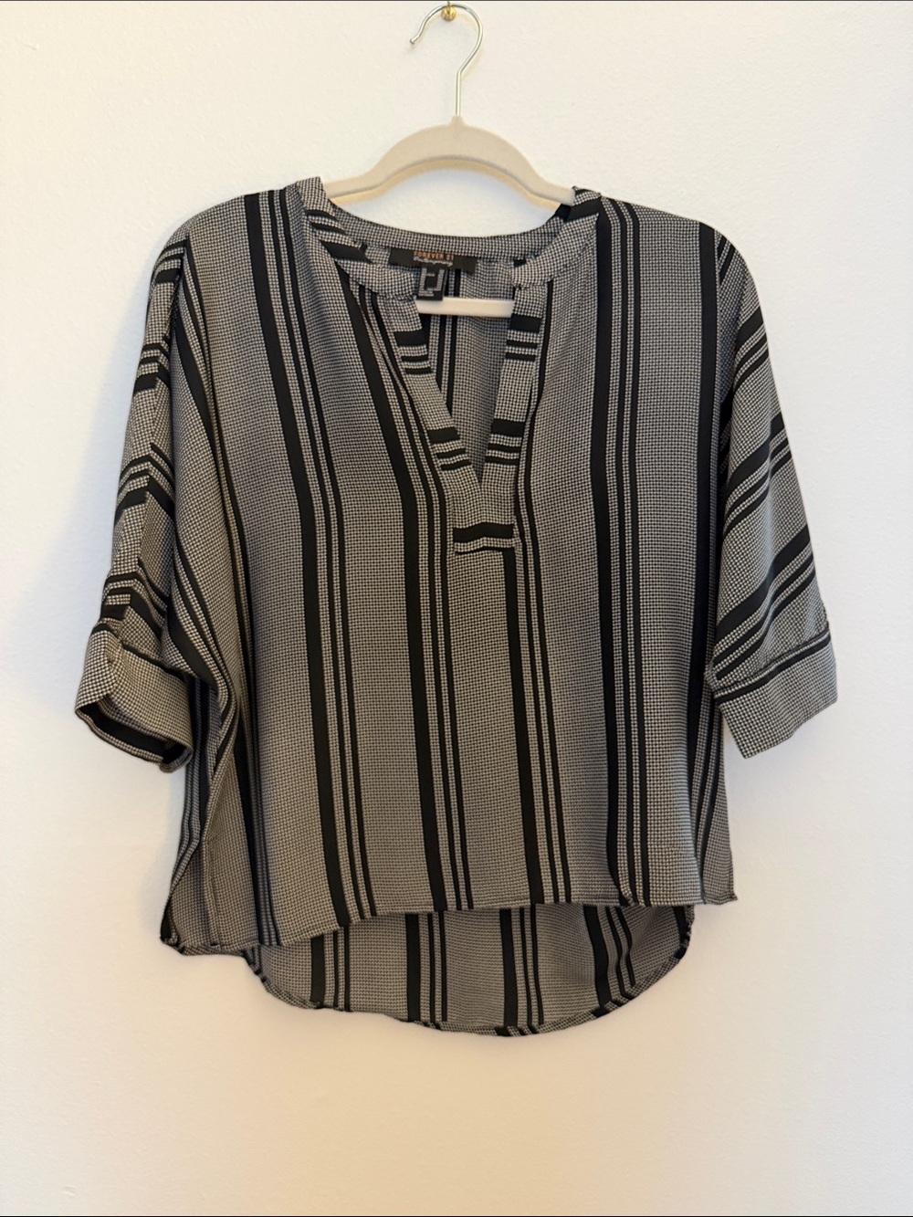 Forever 21 Black and Gray Striped V-Notch Tunic